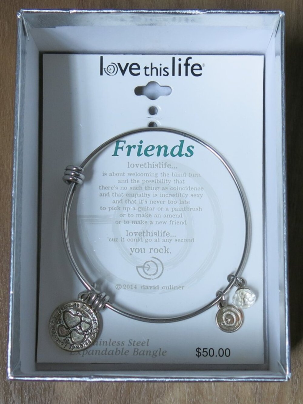 Love This Life With Charms Friends Forever Stainless Steel Expandable Bracelet